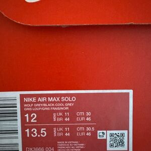 NWT Nike Air Max Solo in Wolf Grey and Black
